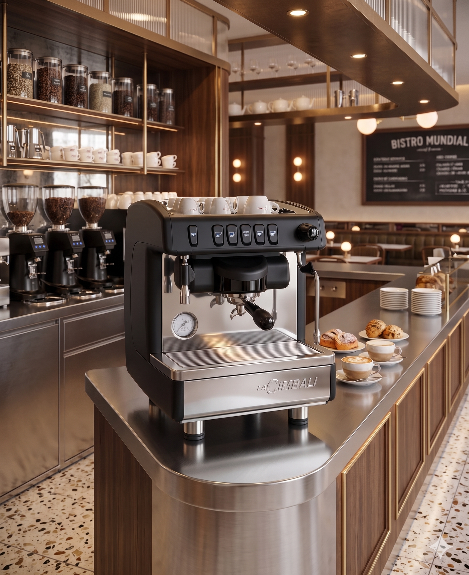 Una máquina de café espresso en una cafetería.