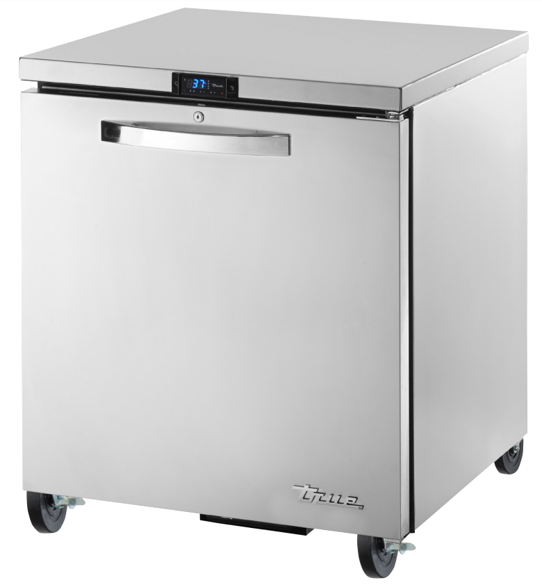 Refrigerador bajo mesa de puerta sólida con paquete de especificaciones 3 ruedas 1 1/2" Low Profile - True