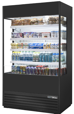Refrigerador exhibidor abierto con vidrio en los costados de 48" con bandeja de condensado instalada - True