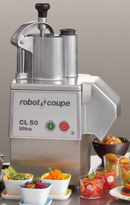 Corta-hortalizas. Incluye los discos para: corte en bastones de 2 x 6 mm, disco ondulado de 3mm, disco rallador de 1mm, disco para macedonia de 5x5 mm, disco para macedonia de 20x20 mm, el porta discos - Robot Coupe