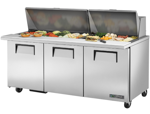 [TSSU-72-30M-B-ST-HC FLID] Mesa de preparación refrigerada de 72" con 30 recipientes Mega con Tapa Plana - True